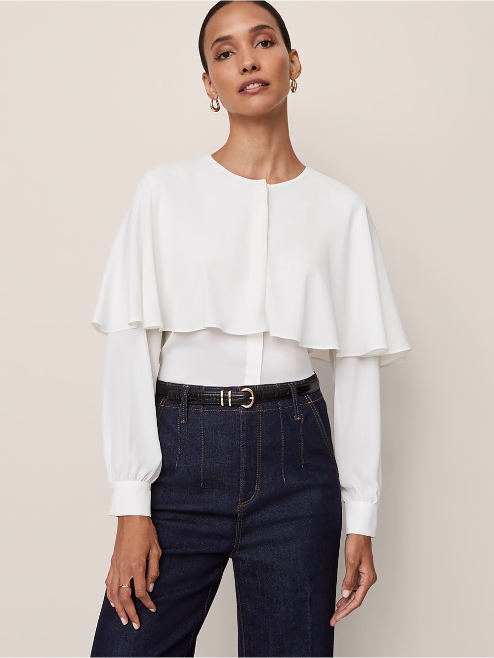 Ann Taylor  Cream cape  Blouse - Elegant Women's Top